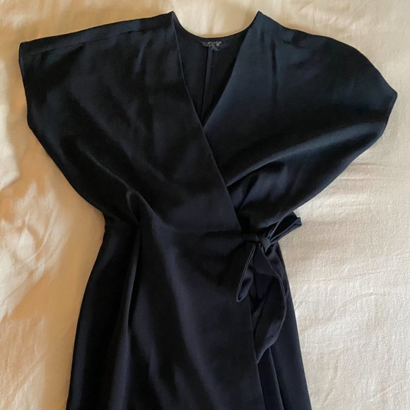 Topshop Midi Wrap Dress Black Sz S - Picture 2 of 5